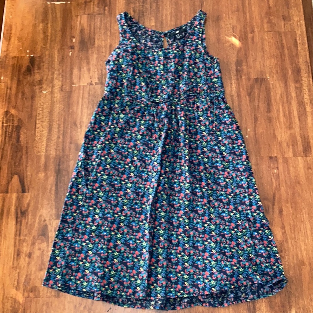H&M Floral Trapeze Dress Cotton Cinch Waist Pleated Like New Size 2 XS Small EUC